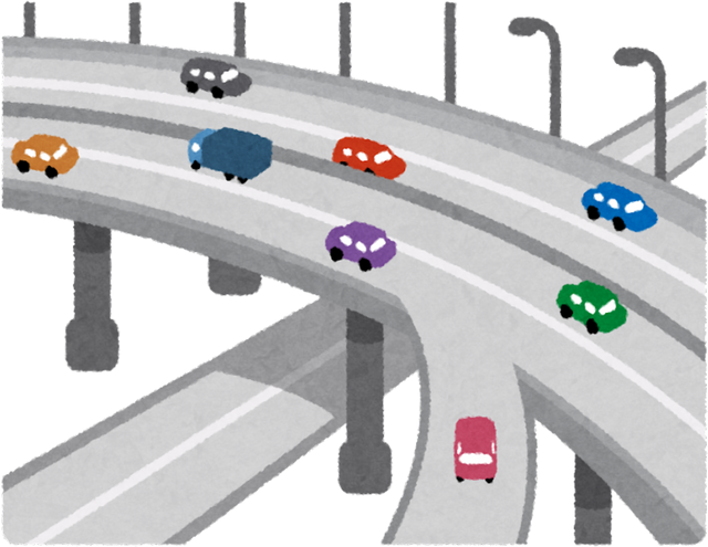 Illustration of Colorful Cars on a Highway Overpass